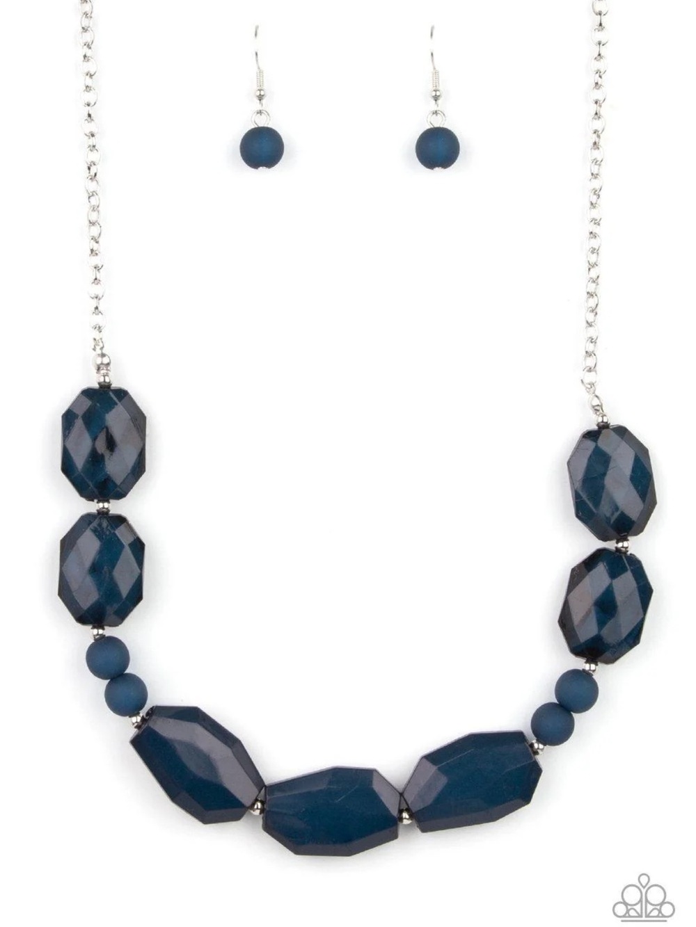 paparazzi Deep Navy Faceted Bead Necklace and Earring Set